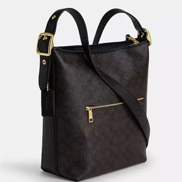 🔥🎁NWT! Coach Val Duffle Bag in Signsture Canvas Brown/Black Msrp:$398.00 - Picture 3 of 5